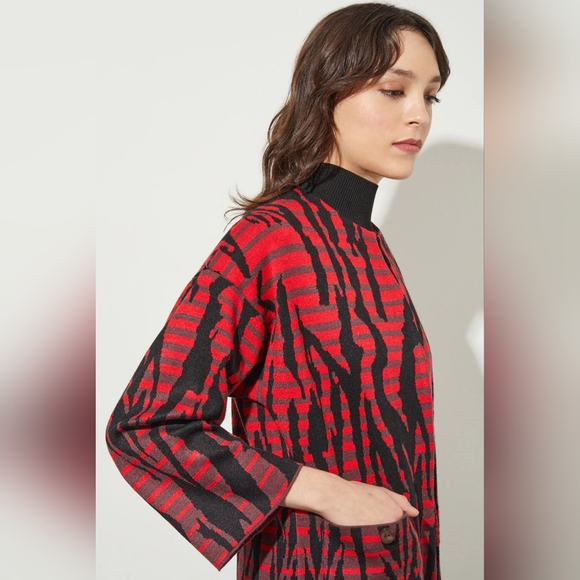 MING WANG Red Auburn Open Front Jacket in Animal Pattern Cozy Knit NWT Size S - Picture 5 of 14